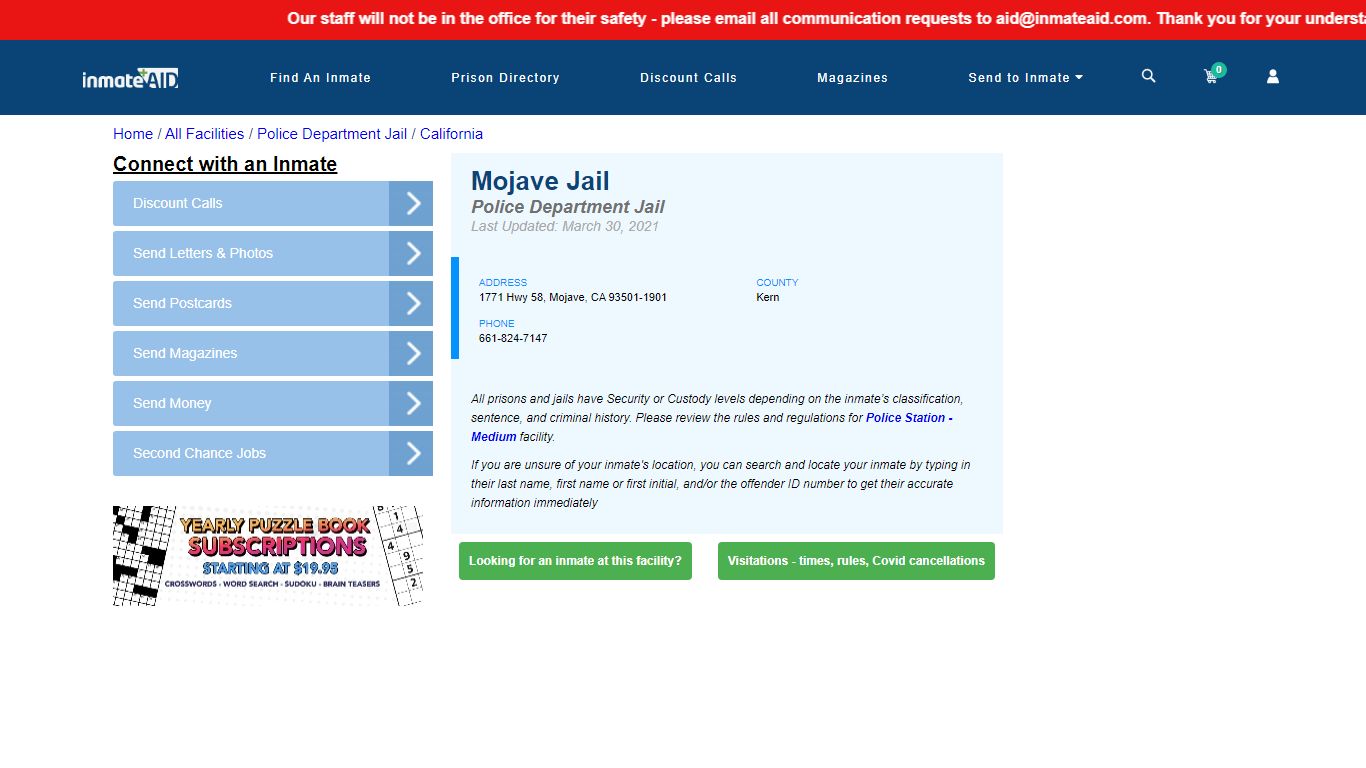 Mojave Jail & Inmate Search - Mojave, CA